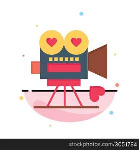 Camera, Movie, Video Camera, Love, Valentine Business Logo Template. Flat Color