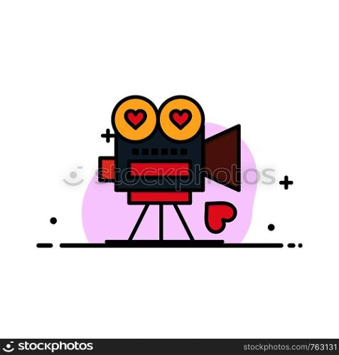 Camera, Movie, Video Camera, Love, Valentine Business Logo Template. Flat Color