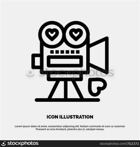 Camera, Movie, Video Camera, Love, Valentine Line Icon Vector