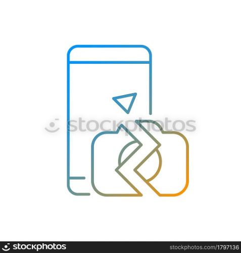 Camera not working gradient linear vector icon. Mobile phone issue. Troubleshoot smartphone camera problem. Thin line color symbols. Modern style pictogram. Vector isolated outline drawing. Camera not working gradient linear vector icon