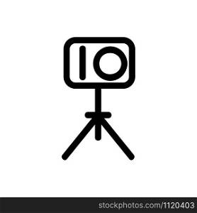 camera on a tripod vector icon. A thin line sign. Isolated contour symbol illustration. camera on a tripod vector icon. Isolated contour symbol illustration