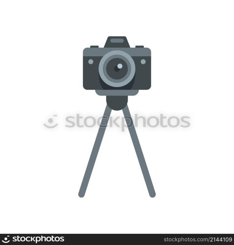 Camera on stand icon. Flat illustration of camera on stand vector icon isolated on white background. Camera on stand icon flat isolated vector