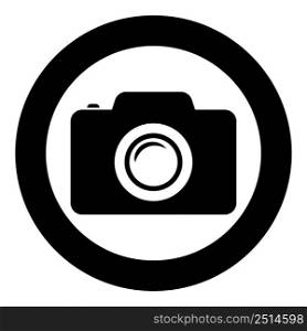 Camera photo icon in circle round black color vector illustration image solid outline style simple. Camera photo icon in circle round black color vector illustration image solid outline style