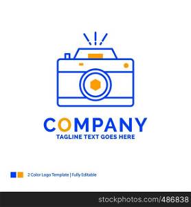 Camera, photography, capture, photo, aperture Blue Yellow Business Logo template. Creative Design Template Place for Tagline.