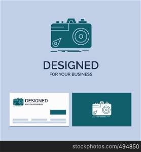 Camera, photography, capture, photo, aperture Business Logo Glyph Icon Symbol for your business. Turquoise Business Cards with Brand logo template.. Vector EPS10 Abstract Template background