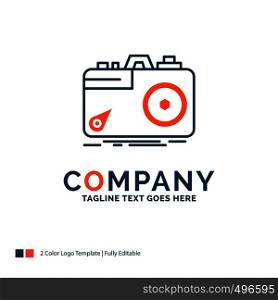 Camera, photography, capture, photo, aperture Logo Design. Blue and Orange Brand Name Design. Place for Tagline. Business Logo template.