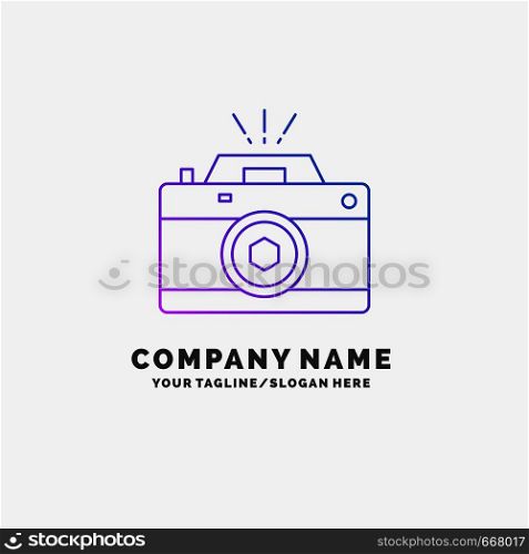 Camera, photography, capture, photo, aperture Purple Business Logo Template. Place for Tagline. Vector EPS10 Abstract Template background