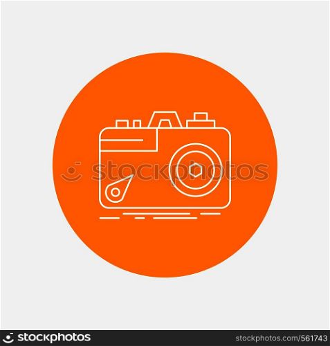 Camera, photography, capture, photo, aperture White Line Icon in Circle background. vector icon illustration. Vector EPS10 Abstract Template background