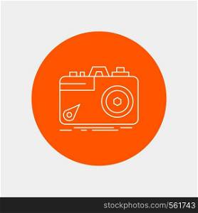 Camera, photography, capture, photo, aperture White Line Icon in Circle background. vector icon illustration. Vector EPS10 Abstract Template background