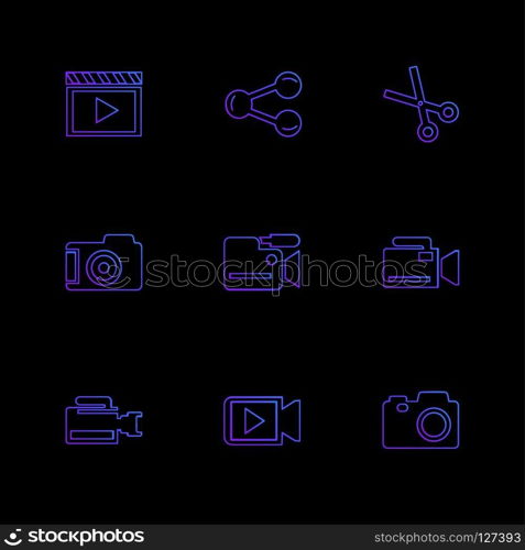 Camera ,  recorder , capture , click , photography , photograph , image , tv , video , microphone , speaker , icon, vector, design,  flat,  collection, style, creative,  icons