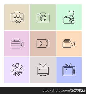 Camera , recorder , capture , click , photography , photograph , image , tv , video , microphone , speaker , icon, vector, design, flat, collection, style, creative, icons