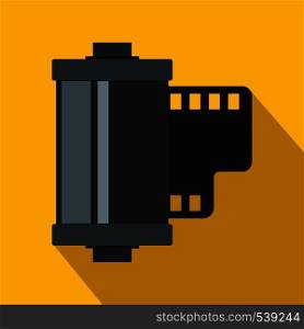 Camera roll icon in flat style on yellow background. Film roll icon. Camera roll icon, flat style