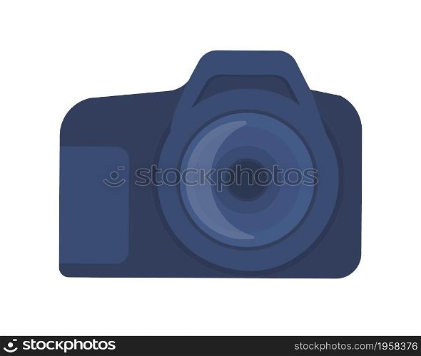 Camera semi flat color vector object. Device for taking photos and videos. Realistic item on white. Photography isolated modern cartoon style illustration for graphic design and animation. Camera semi flat color vector object