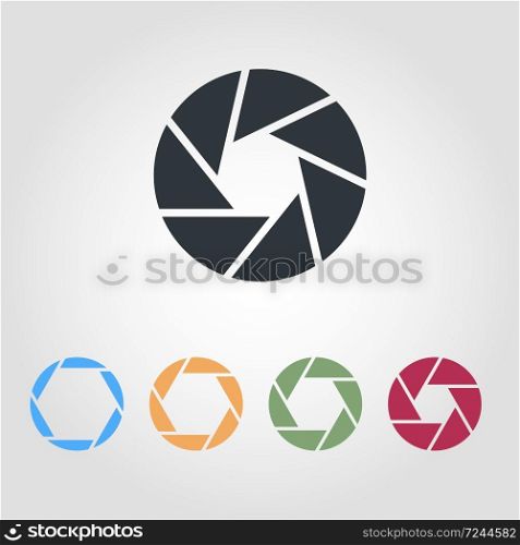 Camera Shutter Icons. Optical lenses, shutter aperture pictogram. Collection of camera lens aperture with different position of a diaphragm petals. Outline vector isolated illustration. Camera Shutter Icons. Optical lenses, shutter aperture pictogram. Collection of camera lens aperture with diaphragm petals. Outline vector illustration