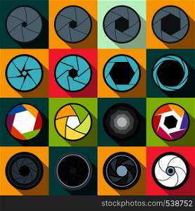 Camera shutter icons set in flat style for any design. Camera shutter icons set, flat style
