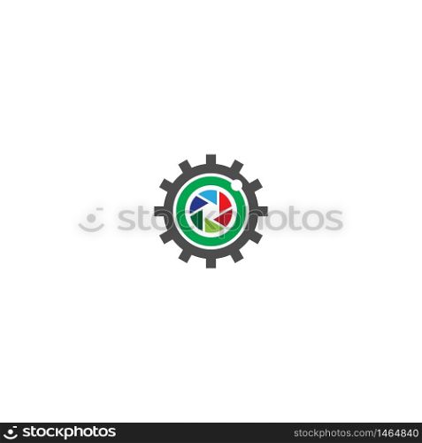 Camera shutter logo gear illustration