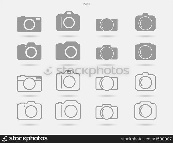 Camera sign and symbol. Photo icon or image icon. Vector illustration.