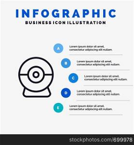 Camera, Webcam, Security Line icon with 5 steps presentation infographics Background