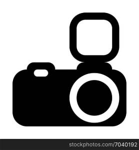 camera with external flash, icon on isolated background