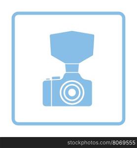 Camera with fashion flash icon. Blue frame design. Vector illustration.