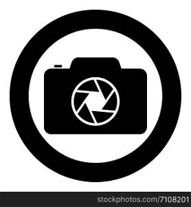 Camera with focus of lens concept icon in circle round black color vector illustration flat style simple image. Camera with focus of lens concept icon in circle round black color vector illustration flat style image