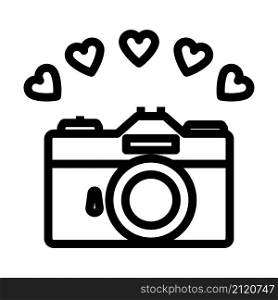 Camera With Hearts Icon. Bold outline design with editable stroke width. Vector Illustration.