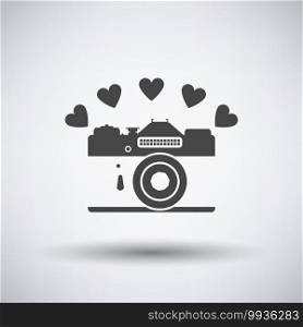 Camera With Hearts Icon. Dark Gray on Gray Background With Round Shadow. Vector Illustration.
