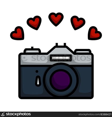 Camera With Hearts Icon. Editable Bold Outline With Color Fill Design. Vector Illustration.