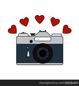 Camera With Hearts Icon. Editable Outline With Color Fill Design. Vector Illustration.