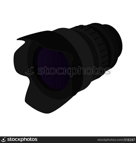 Camera zoom lens icon in cartoon style isolated on white background. Professional camera zoom lens with hood. Camera zoom lens icon, cartoon style