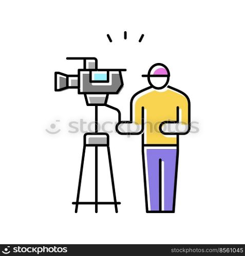cameraman video production film color icon vector. cameraman video production film sign. isolated symbol illustration. cameraman video production film color icon vector illustration