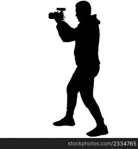 Cameraman with video camera. Silhouettes on white background.. Cameraman with video camera. Silhouettes on white background