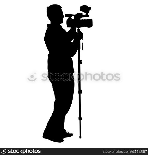 Cameraman with video camera. Silhouettes on white background. . Cameraman with video camera. Silhouettes on white background. Vector illustration.