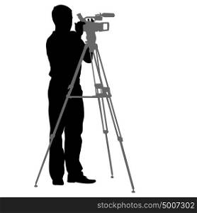 Cameraman with video camera. Silhouettes on white background. Cameraman with video camera. Silhouettes on white background.