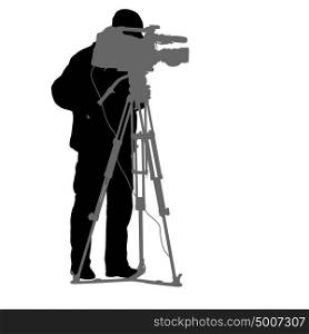 Cameraman with video camera. Silhouettes on white background. Cameraman with video camera. Silhouettes on white background.