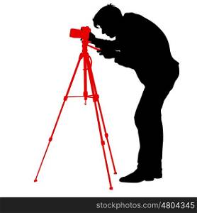 Cameraman with video camera. Silhouettes on white background. Vector illustration. Cameraman with video camera. Silhouettes on white background. Vector illustration.