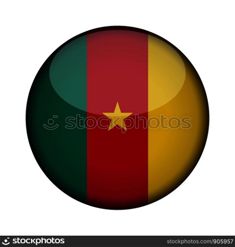 cameroon Flag in glossy round button of icon. cameroon emblem isolated on white background. National concept sign. Independence Day. Vector illustration.