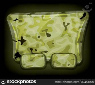 Camo Sign For Game Ui. Illustration of a cartoon request panel with military camouflage, and buttons for yes or no answers