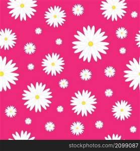 Camomile flower on pink background. Seamless pattern. Vector illustration.