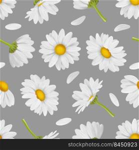 Camomile pattern. Decorative template for textile design with herbal pictures white flowers buds decent vector seamless background. Flower camomile template spring illustration. Camomile pattern. Decorative template for textile design with herbal pictures white flowers buds decent vector seamless background