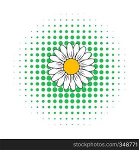 Camomille flower icon in comics style isolated on white background. Camomille flower icon, comics style
