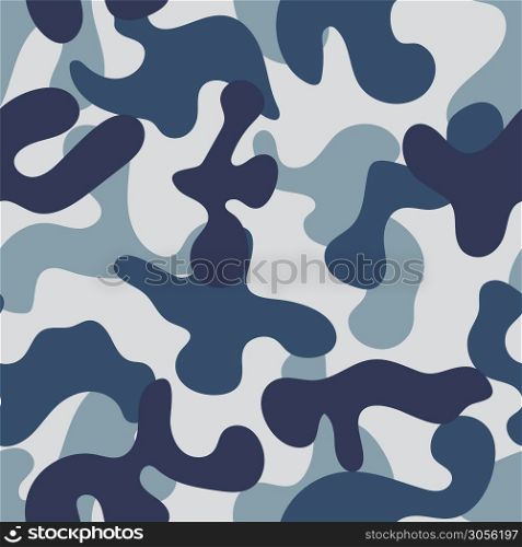 Camouflage blue seamless vector pattern. Army texture camouflage. Vector illustration