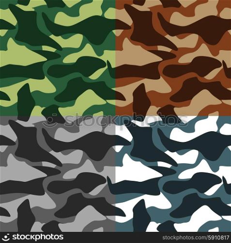 Camouflage Icons Set. Army camouflage in different colors icons set flat isolated vector illustration