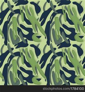 Camouflage pattern background seamless vector illustration. Modern clothing style masking camo repeat print outline doodle. Green blue navy pastel colors. Forest texture fashion textile. Wavy shapes