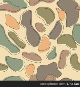 Camouflage pattern background seamless vector illustration. Modern clothing style masking camo repeat print outline doodle. Beige brown olive yellow blue pastel colors. Forest texture fashion textile