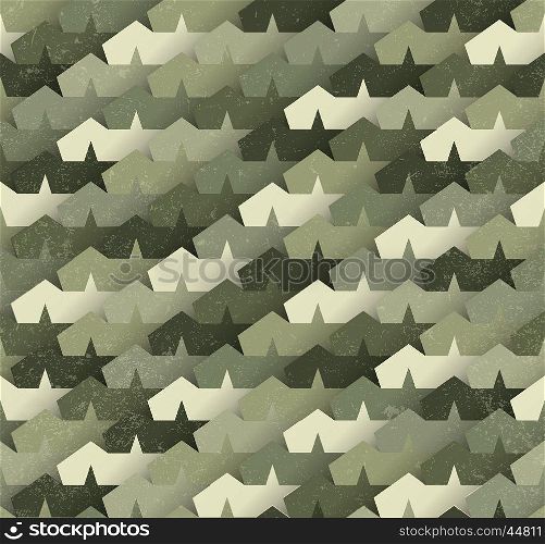 Camouflage seamless pattern with stars. Vector military background