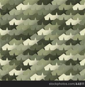 Camouflage seamless pattern with stars. Vector military background
