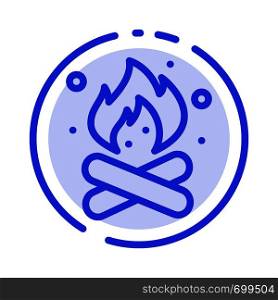 Camp, Camping, Fire, Hot, Nature Blue Dotted Line Line Icon