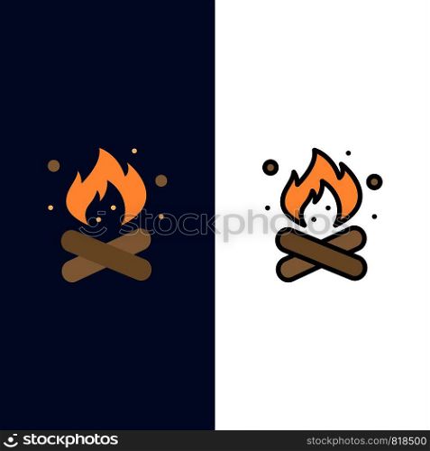 Camp, Camping, Fire, Hot, Nature Icons. Flat and Line Filled Icon Set Vector Blue Background