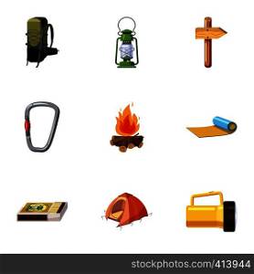 Camp icons set. Cartoon illustration of 9 camp vector icons for web. Camp icons set, cartoon style